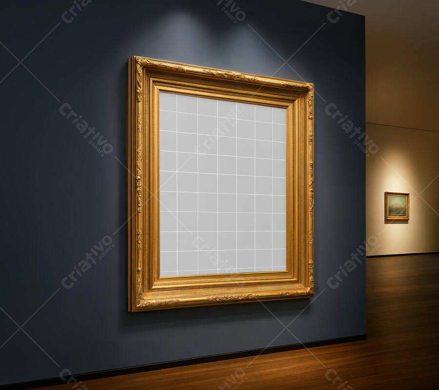 Mockup de Moldura Dourada em Galeria de Arte