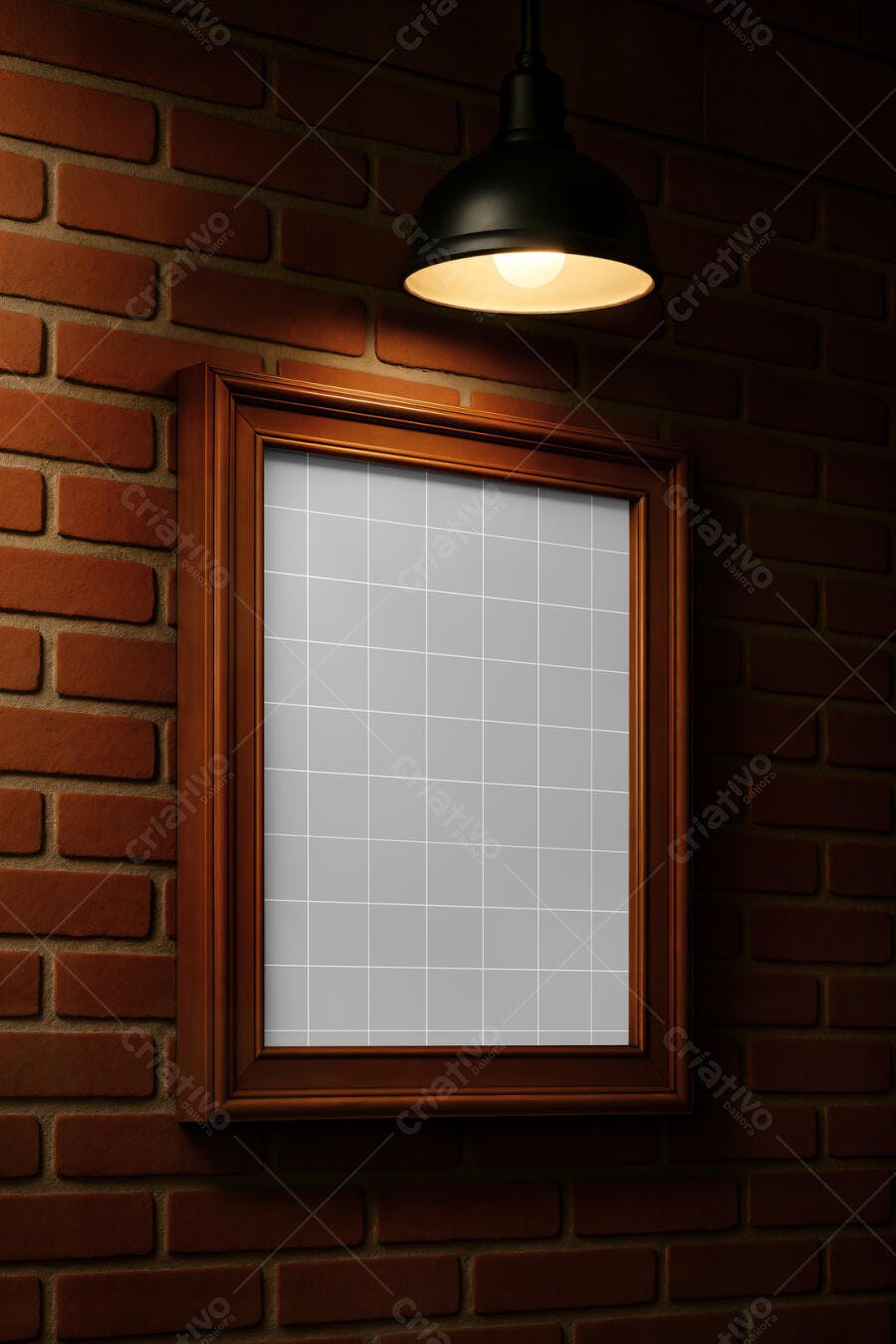 Mockup de Moldura de Madeira em Parede de Tijolo