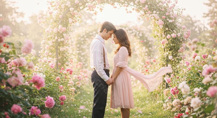 Convite Casamento Romântico em Jardim de Rosas PSD Editável