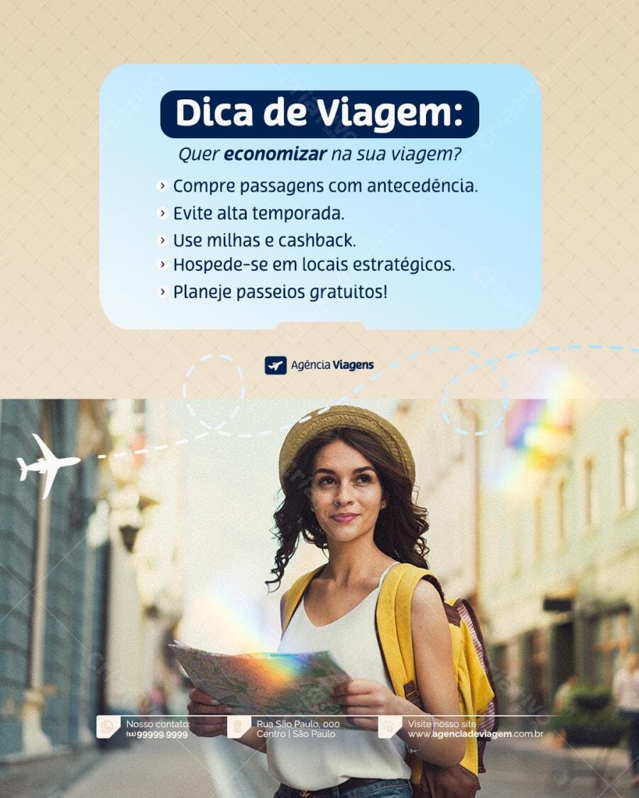Post para Instagram Dicas de Viagem PSD Editável