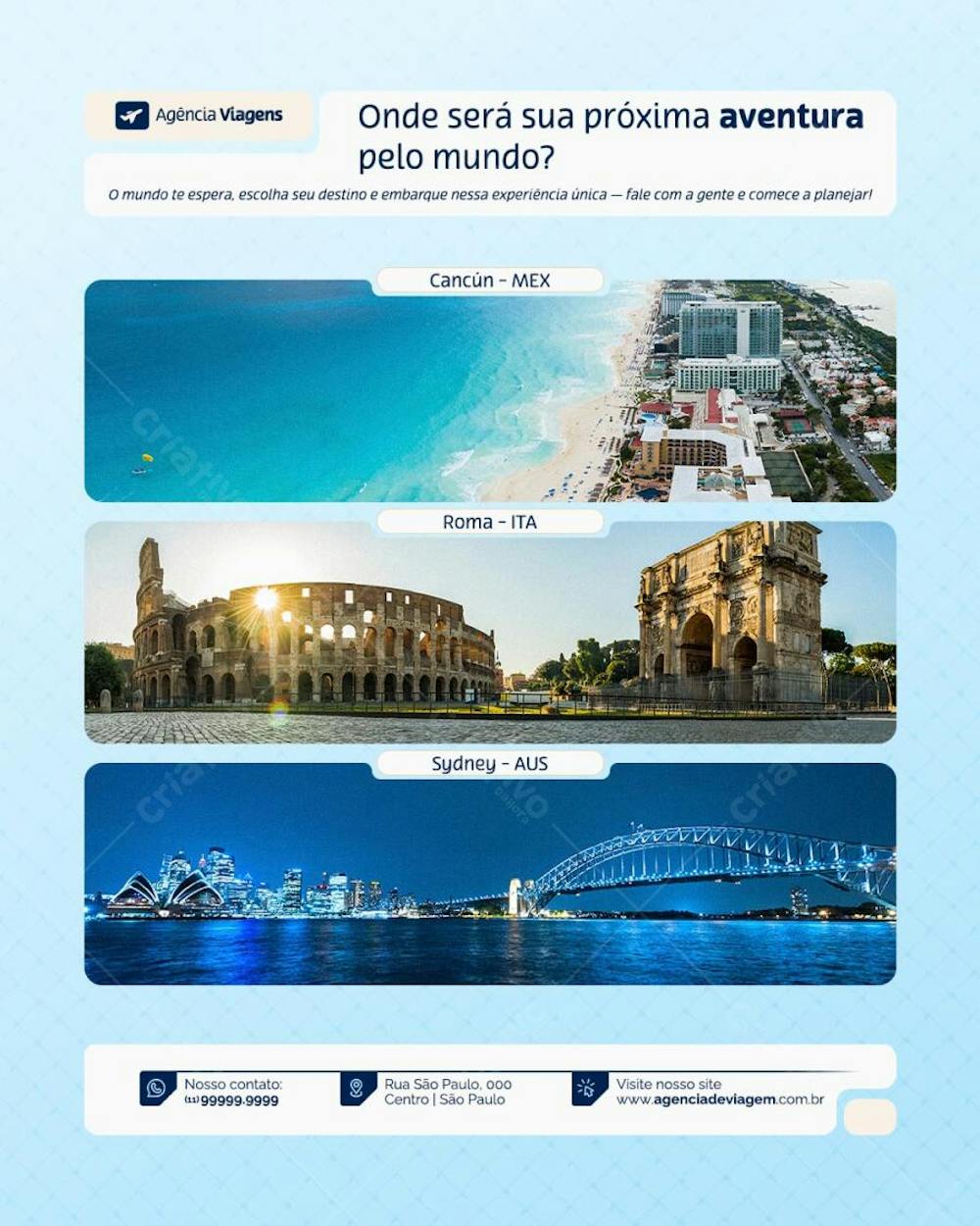 Agência de Viagem Turismo Social Media Post Design Feed Psd Editável