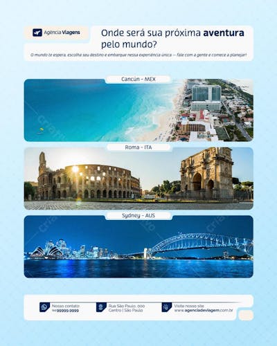 Agência de Viagem Turismo Social Media Post Design Feed Psd Editável