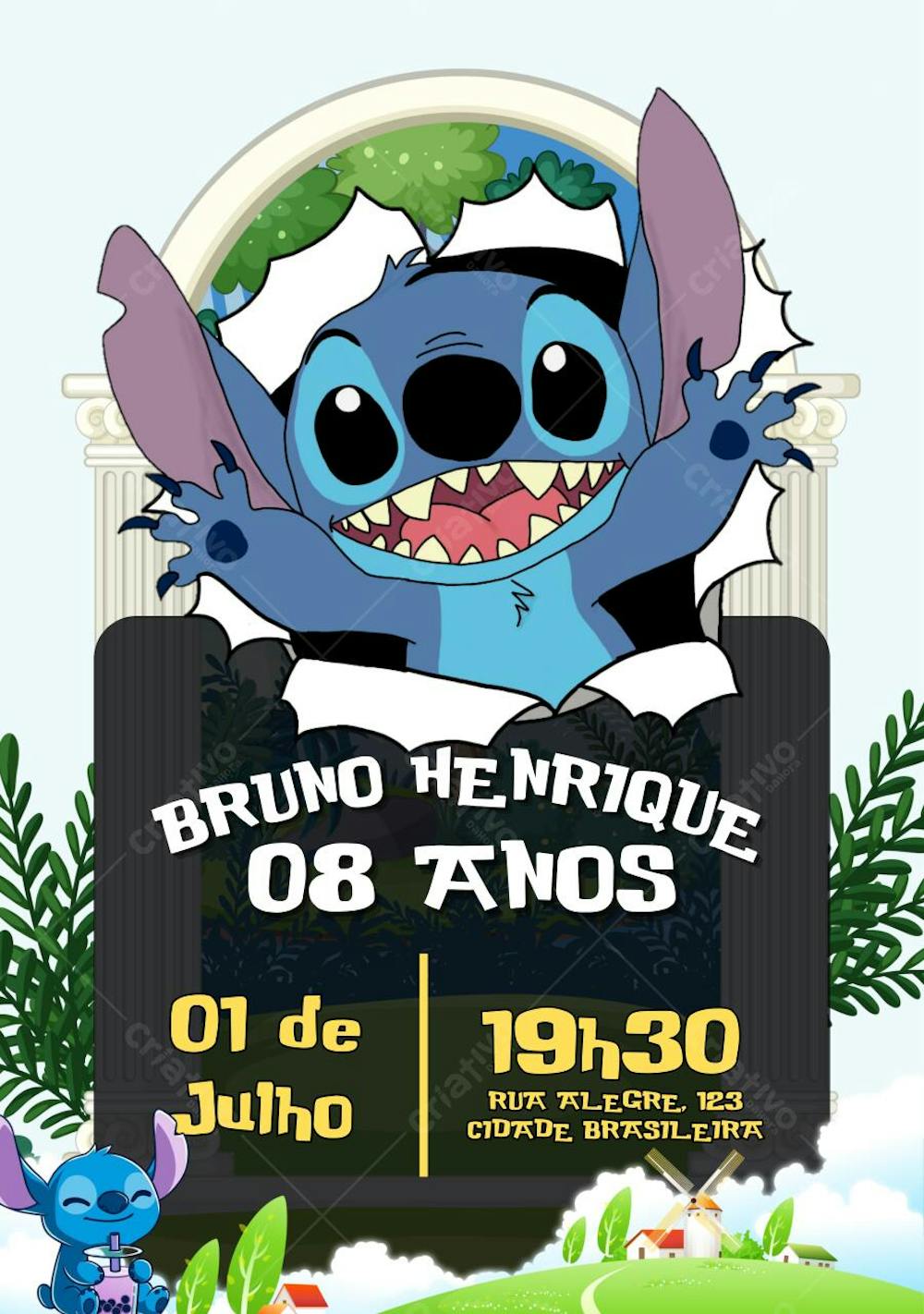 convite infantil de aniversário lilo e stitch