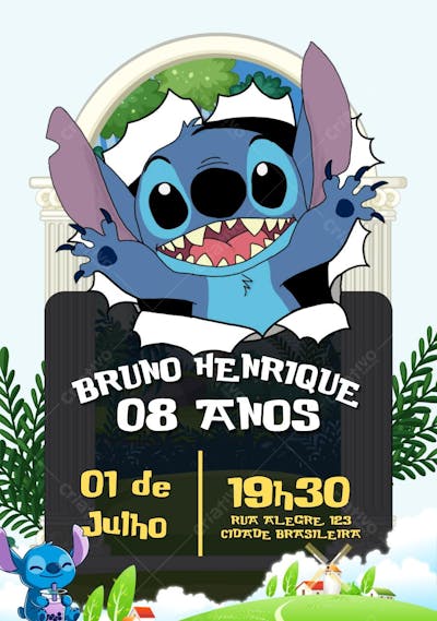 convite infantil de aniversário lilo e stitch