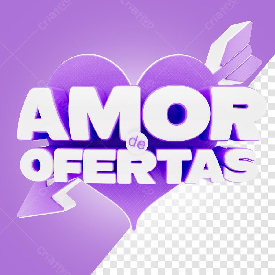 Selo 3D promocional amor e ofertas lilás e branco