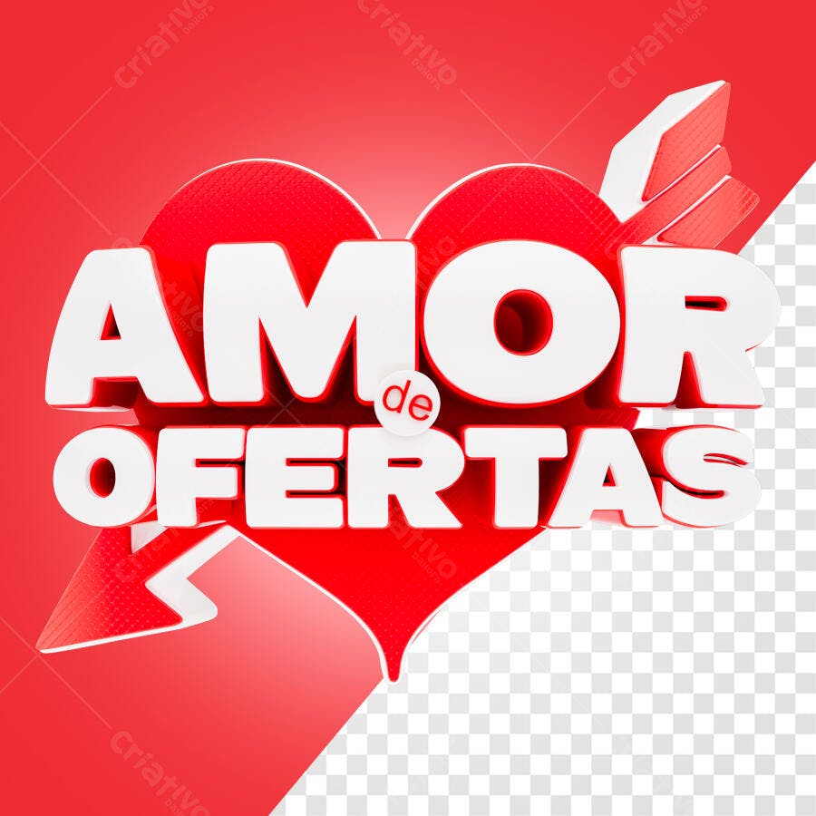 Selo 3D promocional vermelho e branco em formato de coração