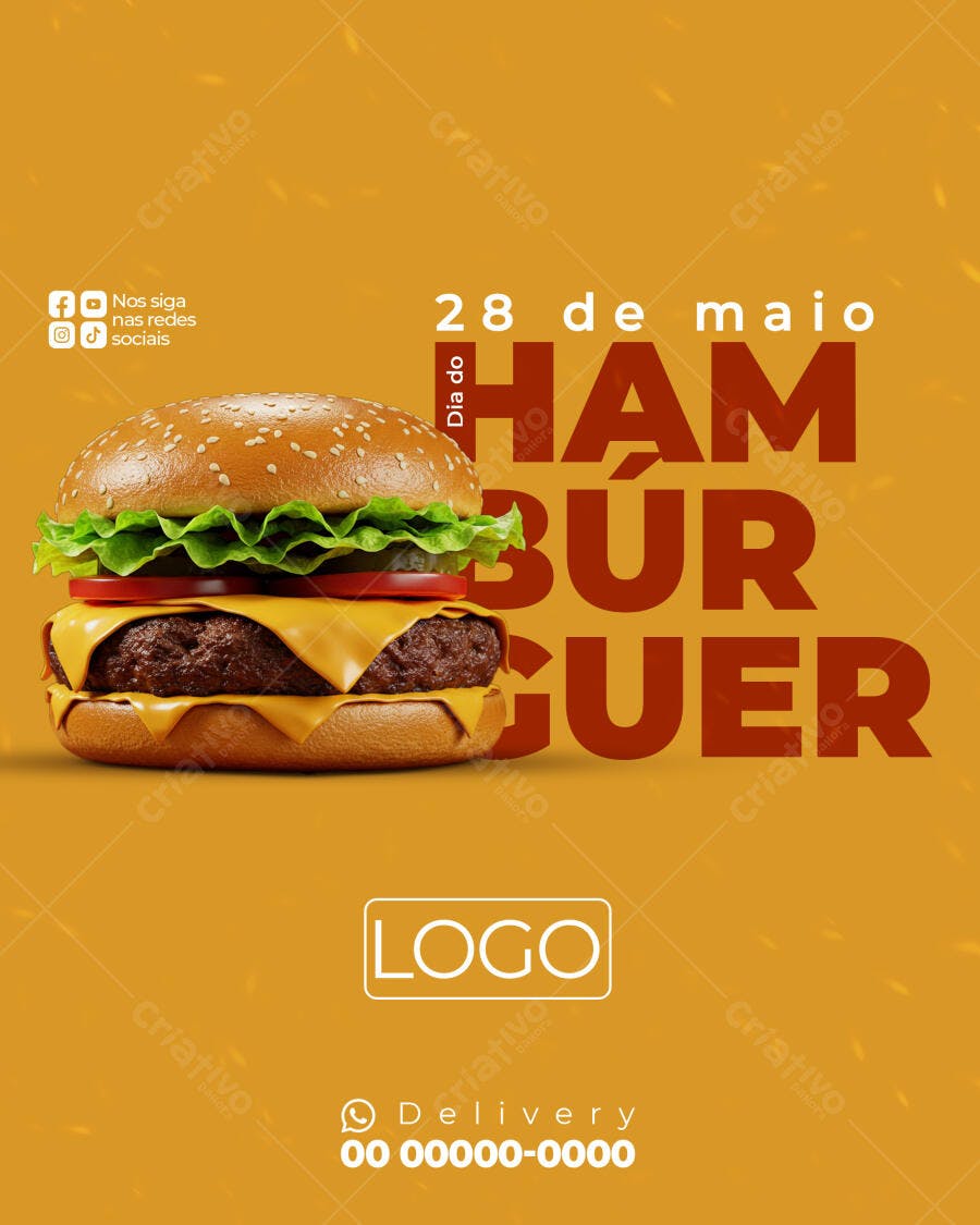 Flyer Dia do Hambúrguer 28 de Maio PSD Editável