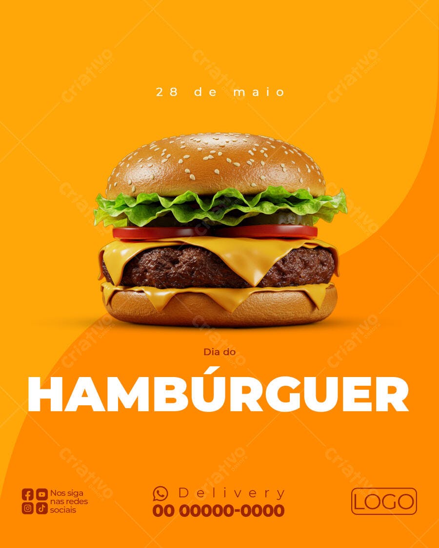 Flyer Dia do Hambúrguer 28 de Maio PSD Editável