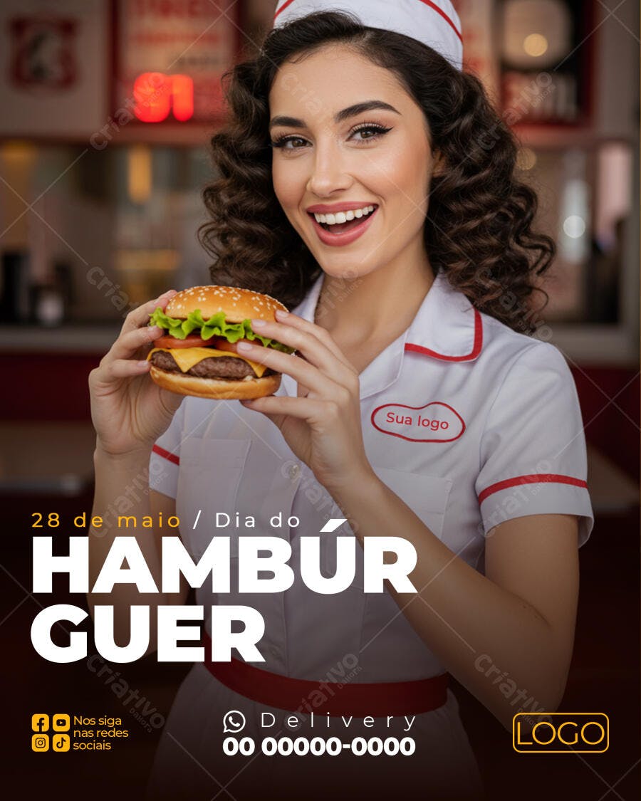 Flyer Dia do Hambúrguer PSD Editável