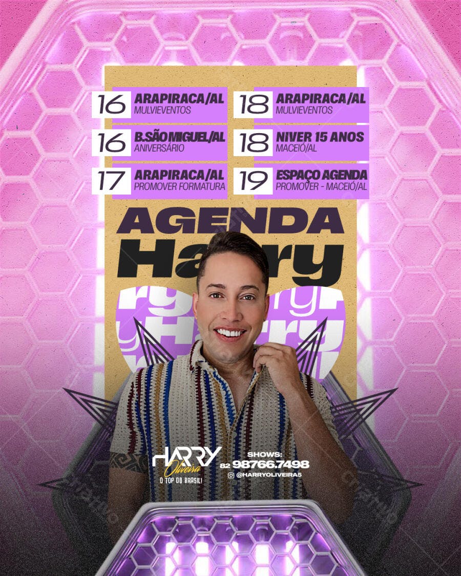 Flyer Agenda de Shows Harry Oliveira PSD Editável