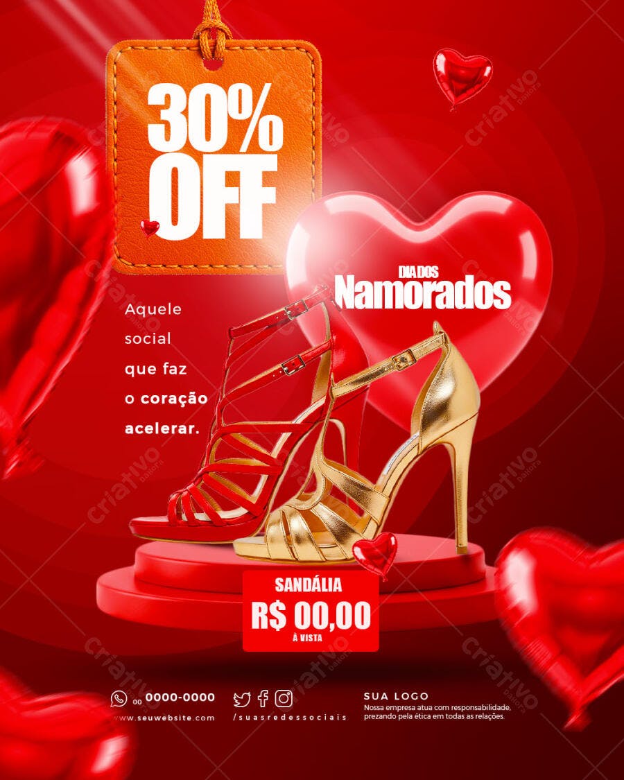 Flyer Dia dos Namorados com Sandálias PSD Editável