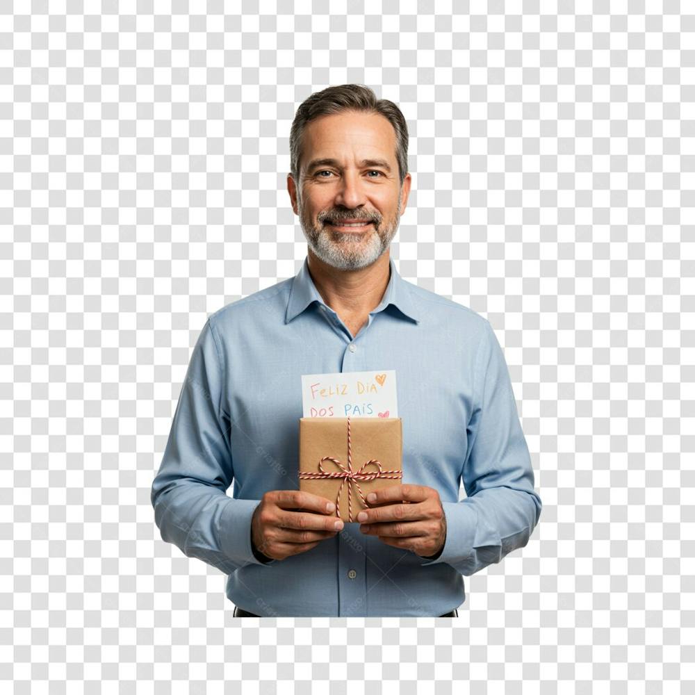 Pai feliz segurando um cartão feliz dia dos pais png transparente