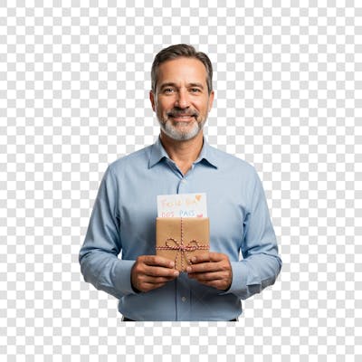 Pai feliz segurando um cartão feliz dia dos pais png transparente