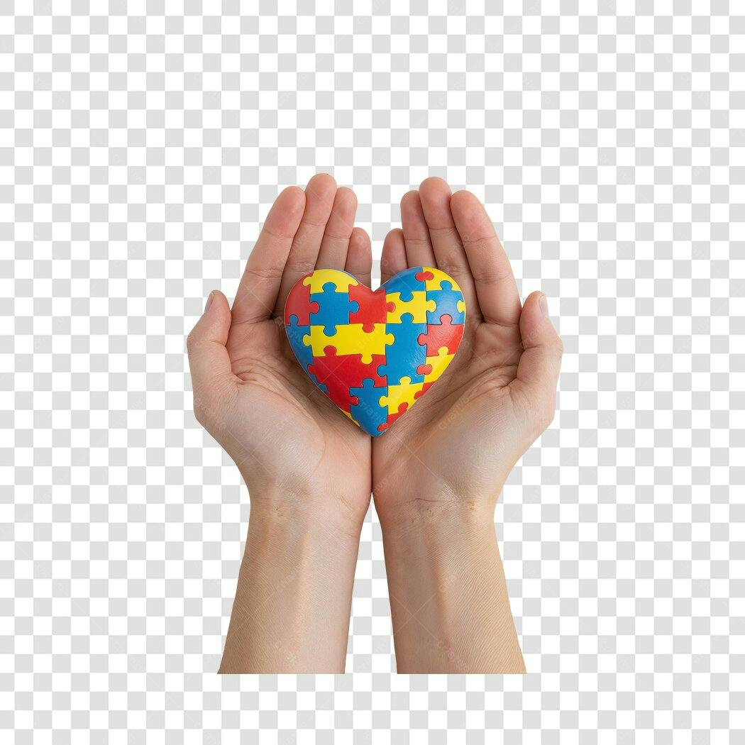 Imagem PNG com fundo transparente Mãos segurando coração quebra-cabeça Autismo