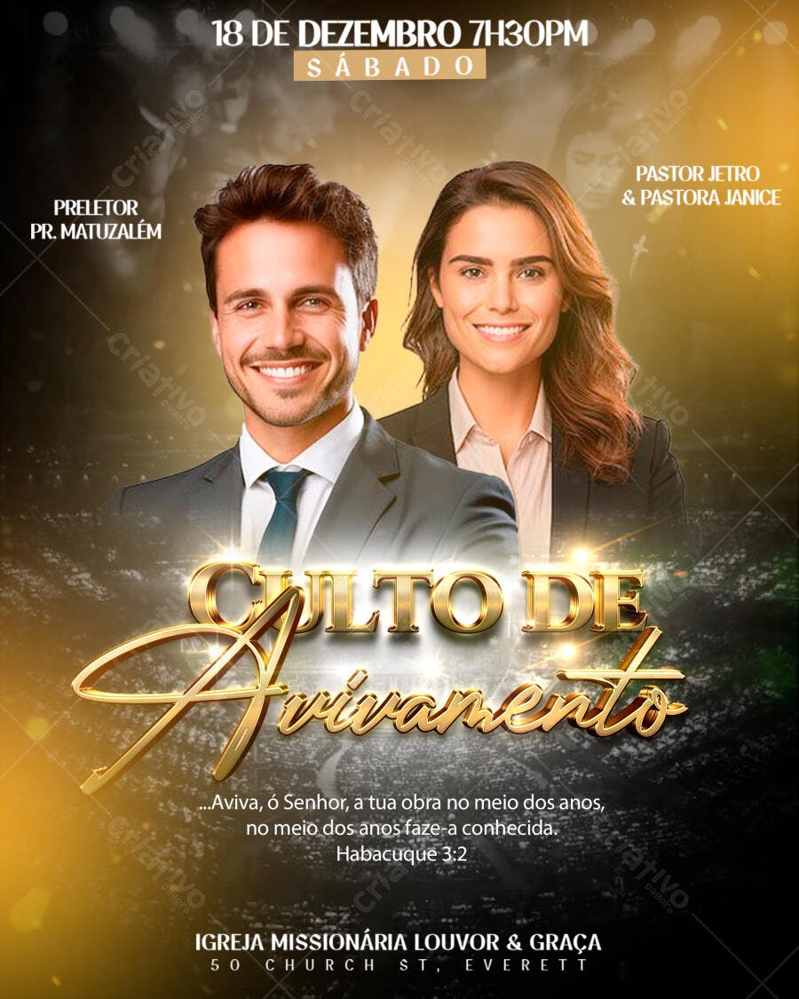 Flyer para Culto de Avivamento 18 de Dezembro PSD Editável