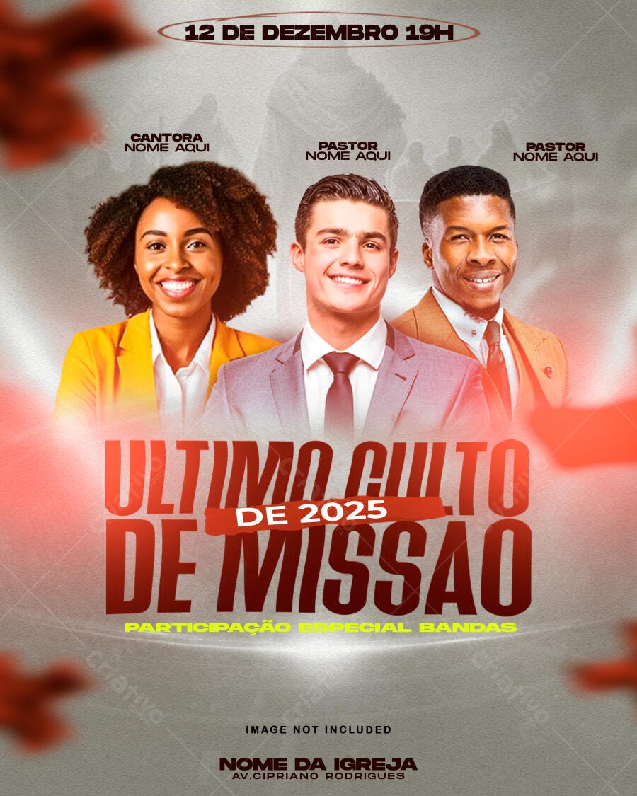 Flyer para Culto de Missão 12 de Dezembro PSD Editável