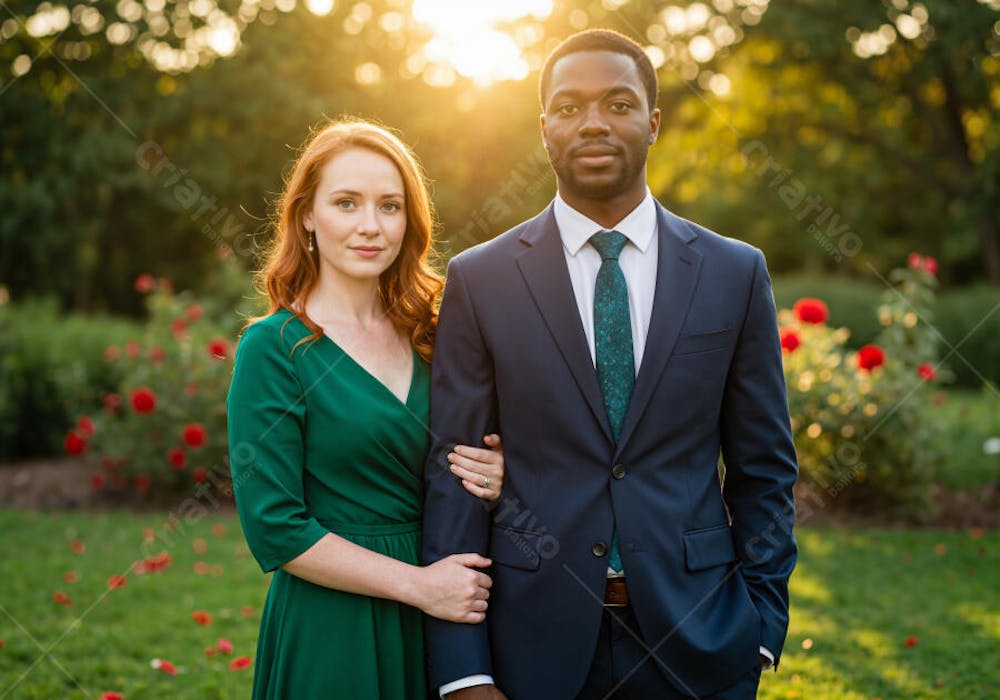 Casal Elegante Posa para Uma Foto em Tarde Enrolarada