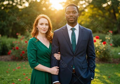 Casal Elegante Posa para Uma Foto em Tarde Enrolarada