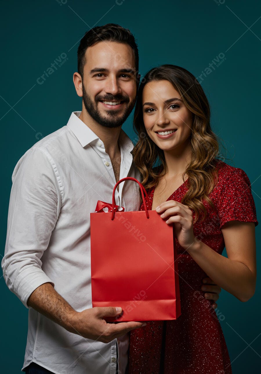 Casal apaixonado com presente vermelho