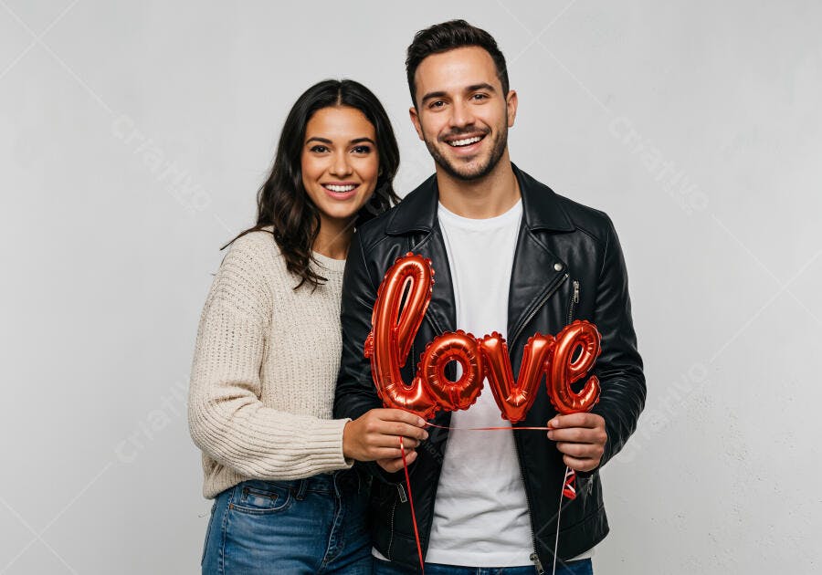 Casal apaixonado com balão Love Dia dos Namorados