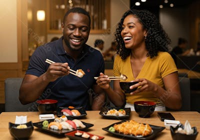 Casal Negro em Rodízo Japonês