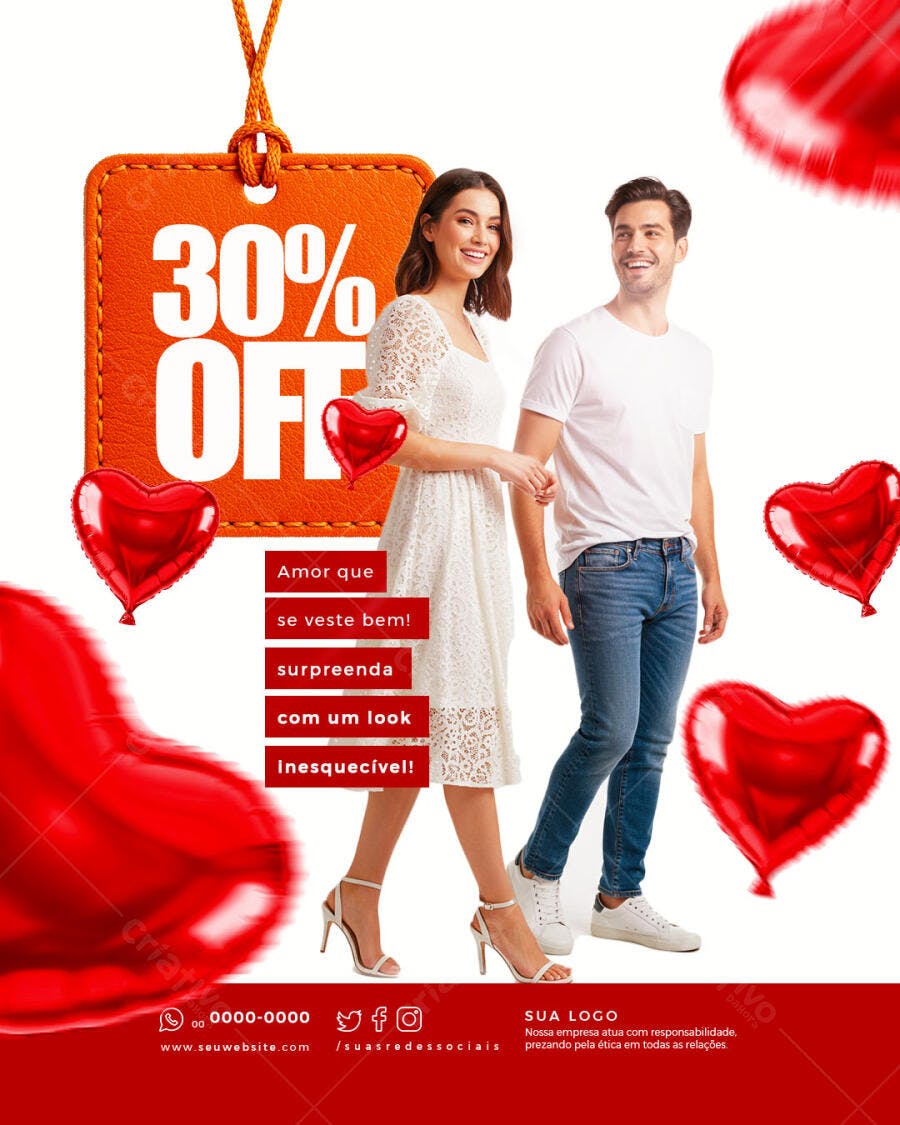 Flyer Dia dos Namorados 30% OFF PSD Editável