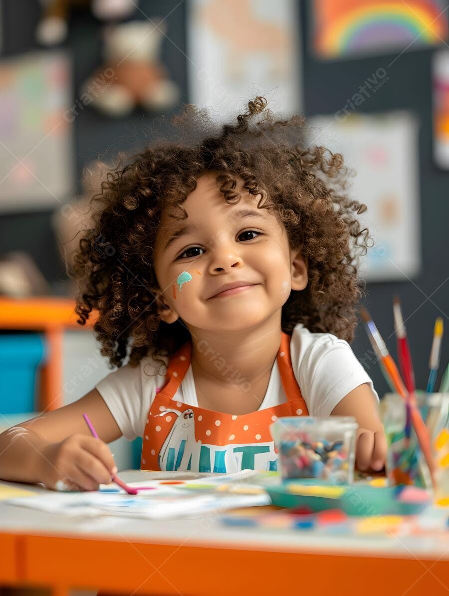 Criança pintando em aula de arte