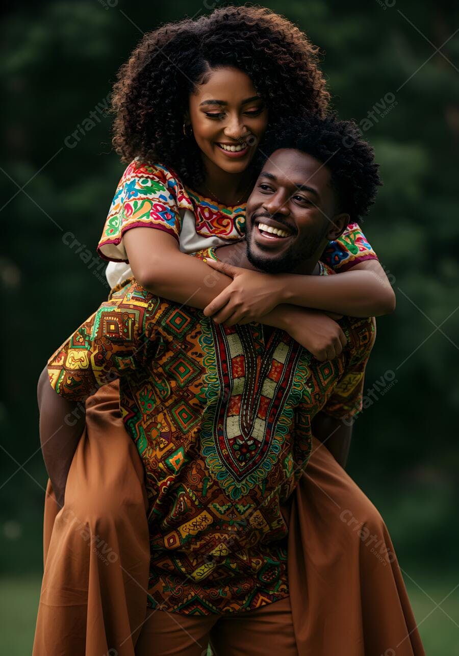 Casal Afrodescendente alegre em parque