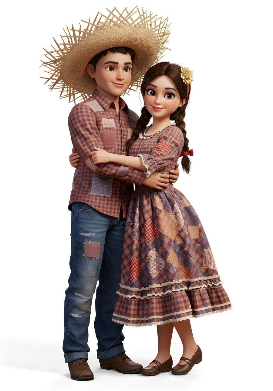 Casal apaixonado em trajes juninos