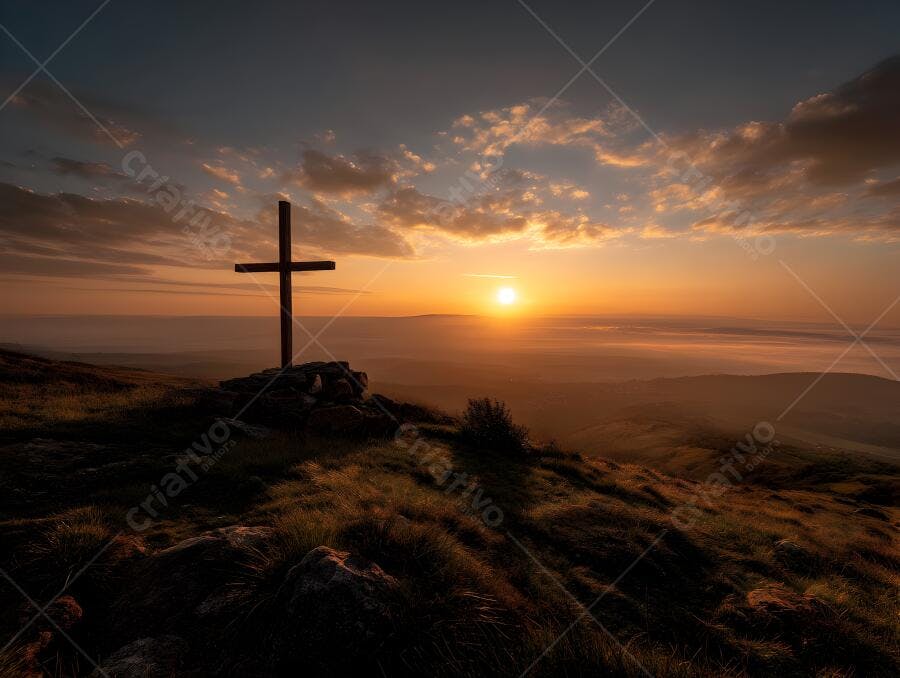 Cruz em Montanha ao Amanhecer