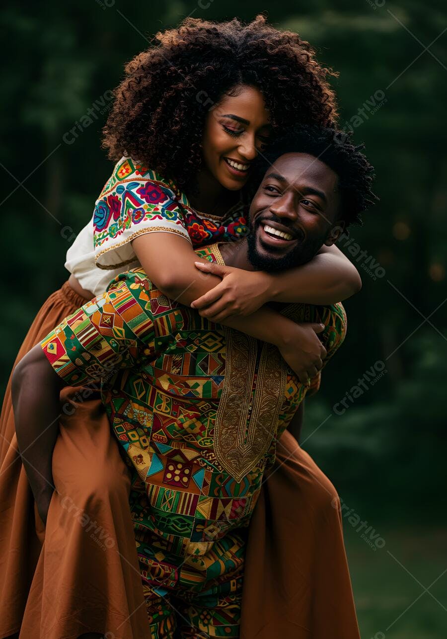 Casal negro alegre em abraço carinhoso