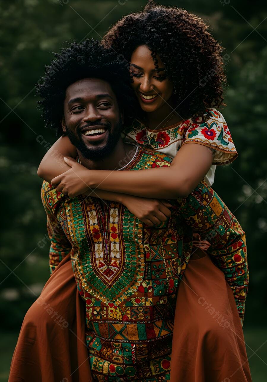 Casal negro alegre em abraço ao ar livre