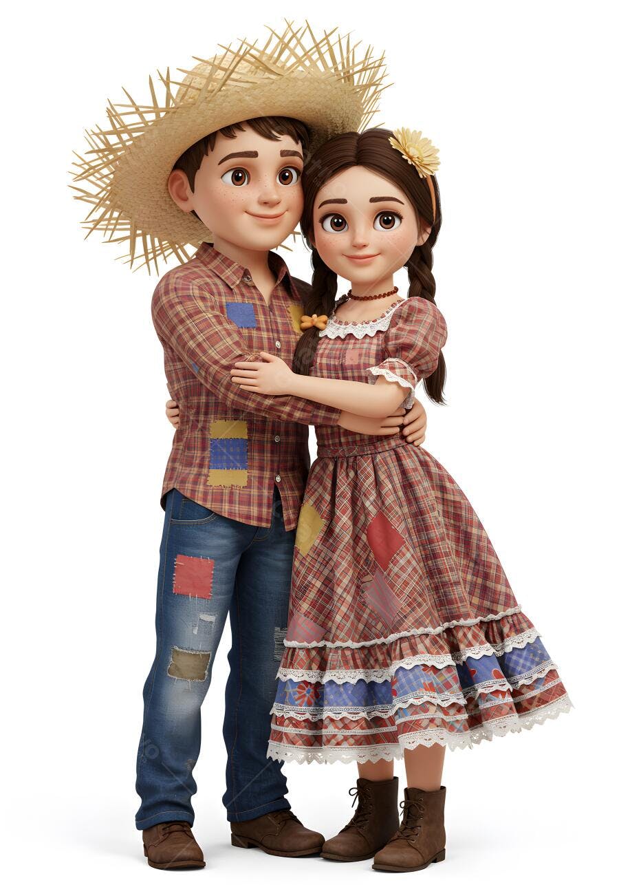 Casal infantil Festa Junina roupas xadrez