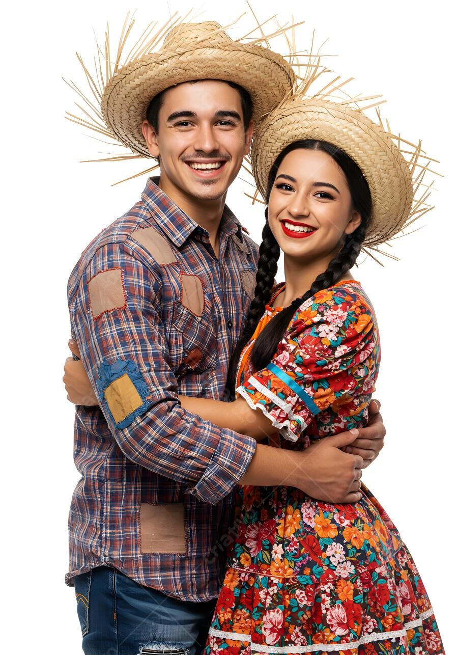 Casal apaixonado em trajes juninos