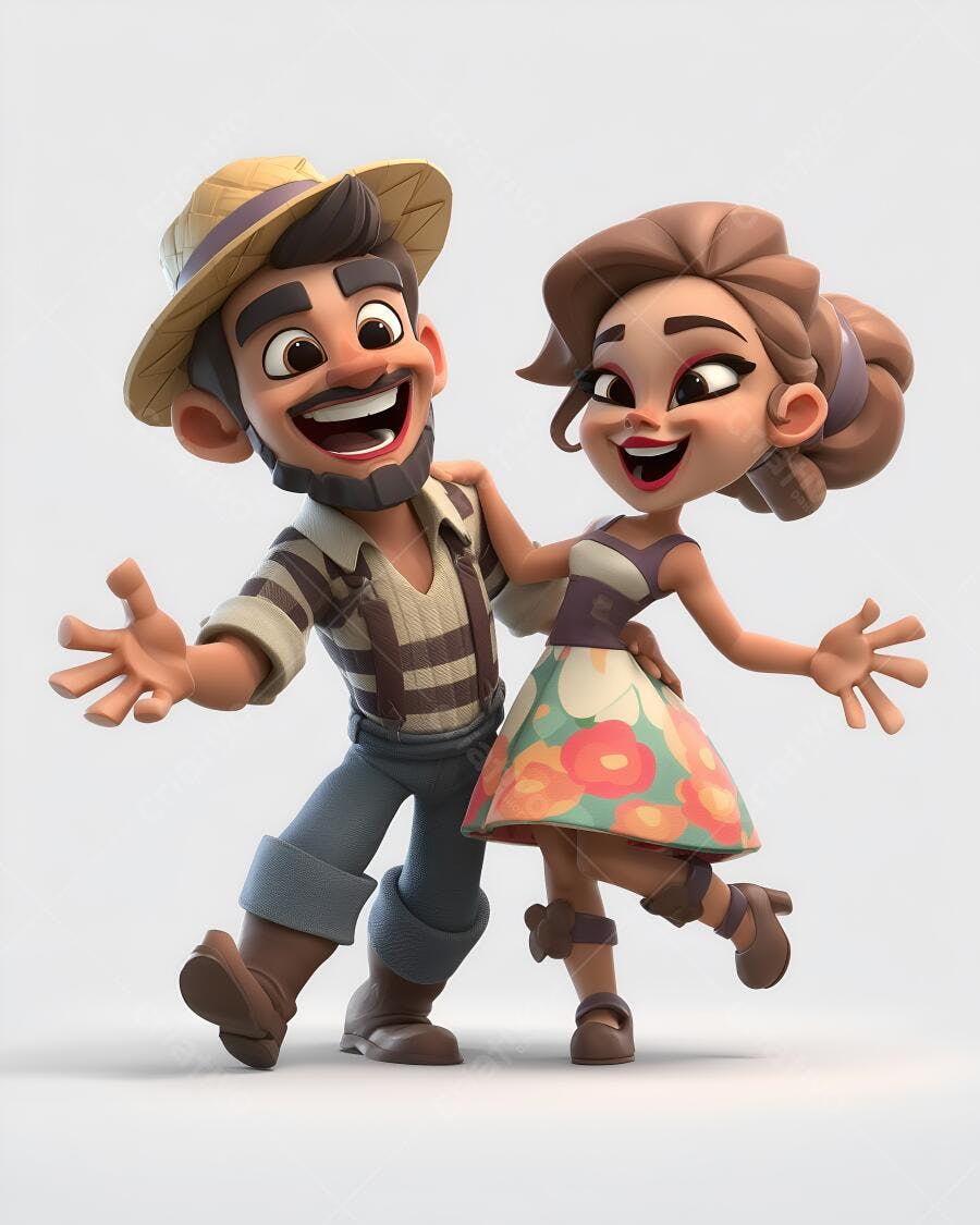 Casal animado dançando Festa Junina