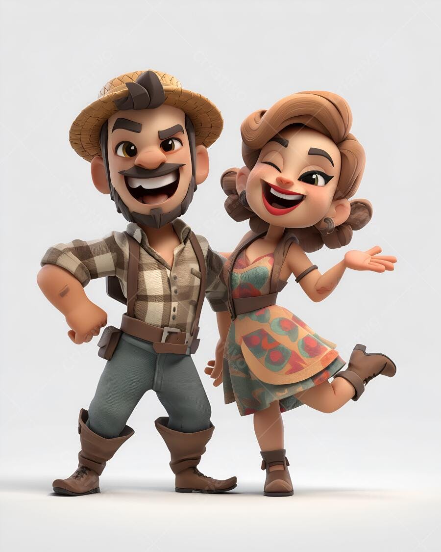 Casal animado estilo cartoon sorrindo