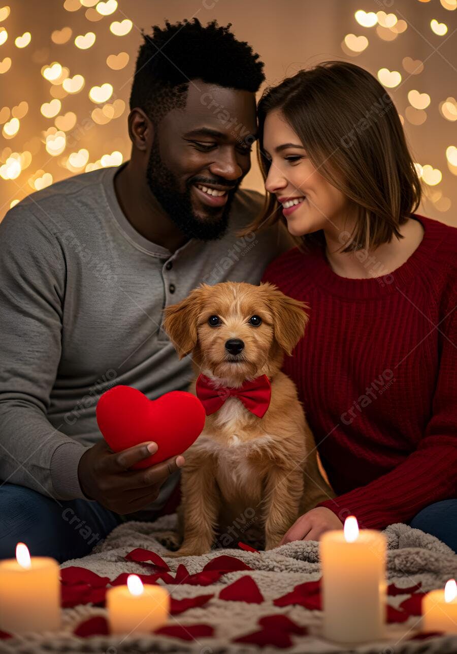Casal interracial com filhote no Dia dos Namorados