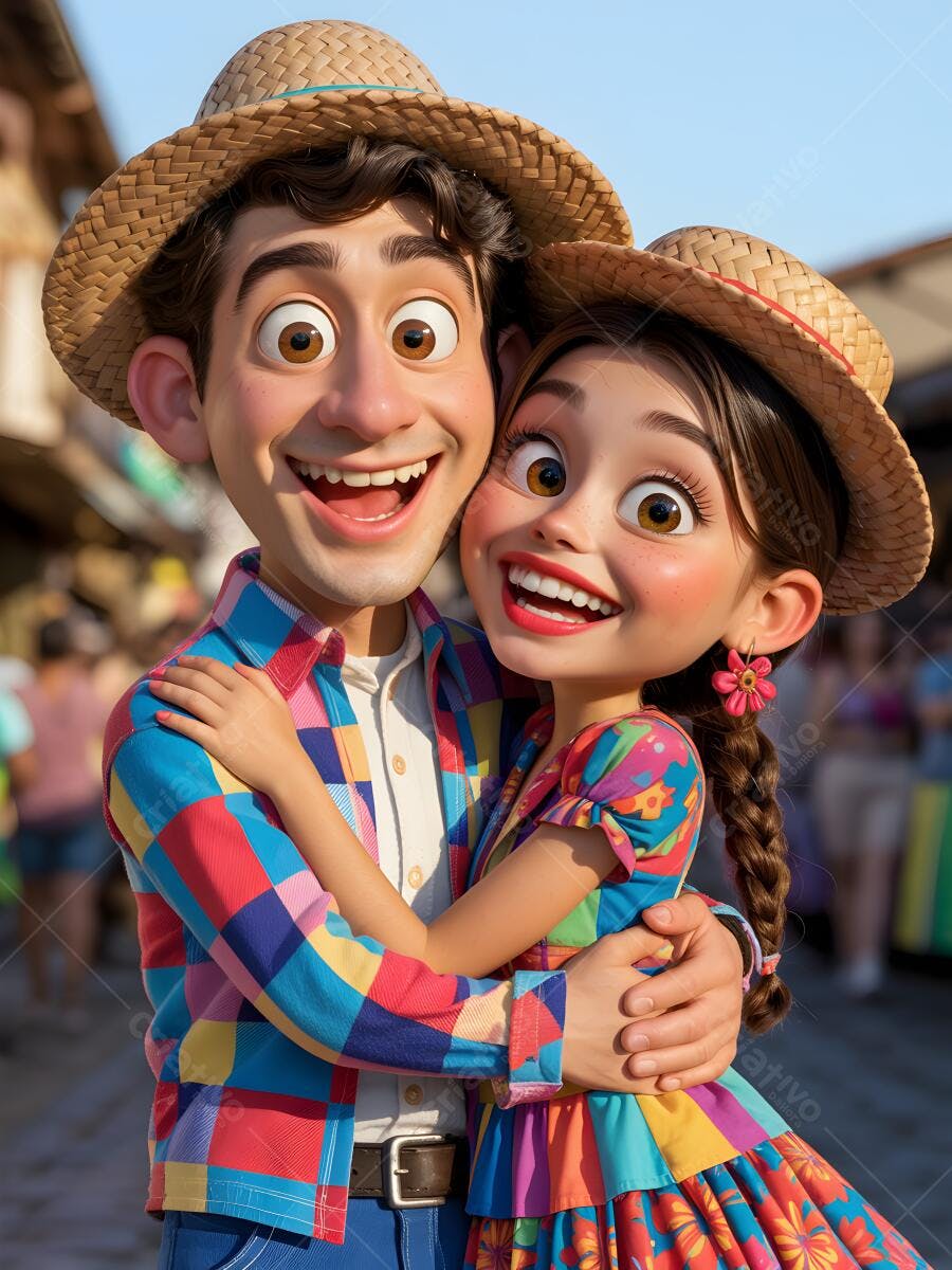 Casal apaixonado em trajes juninos
