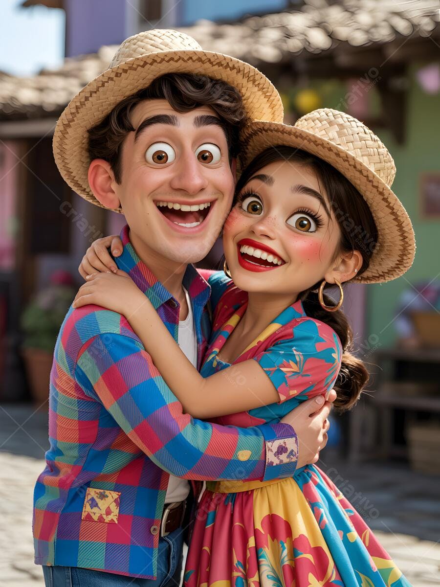 Casal apaixonado em trajes juninos