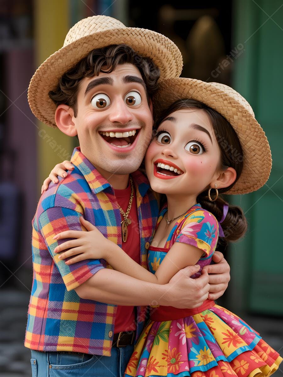 Casal apaixonado em trajes juninos
