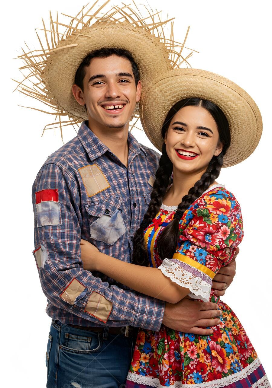 Casal jovem festa junina chapéu de palha