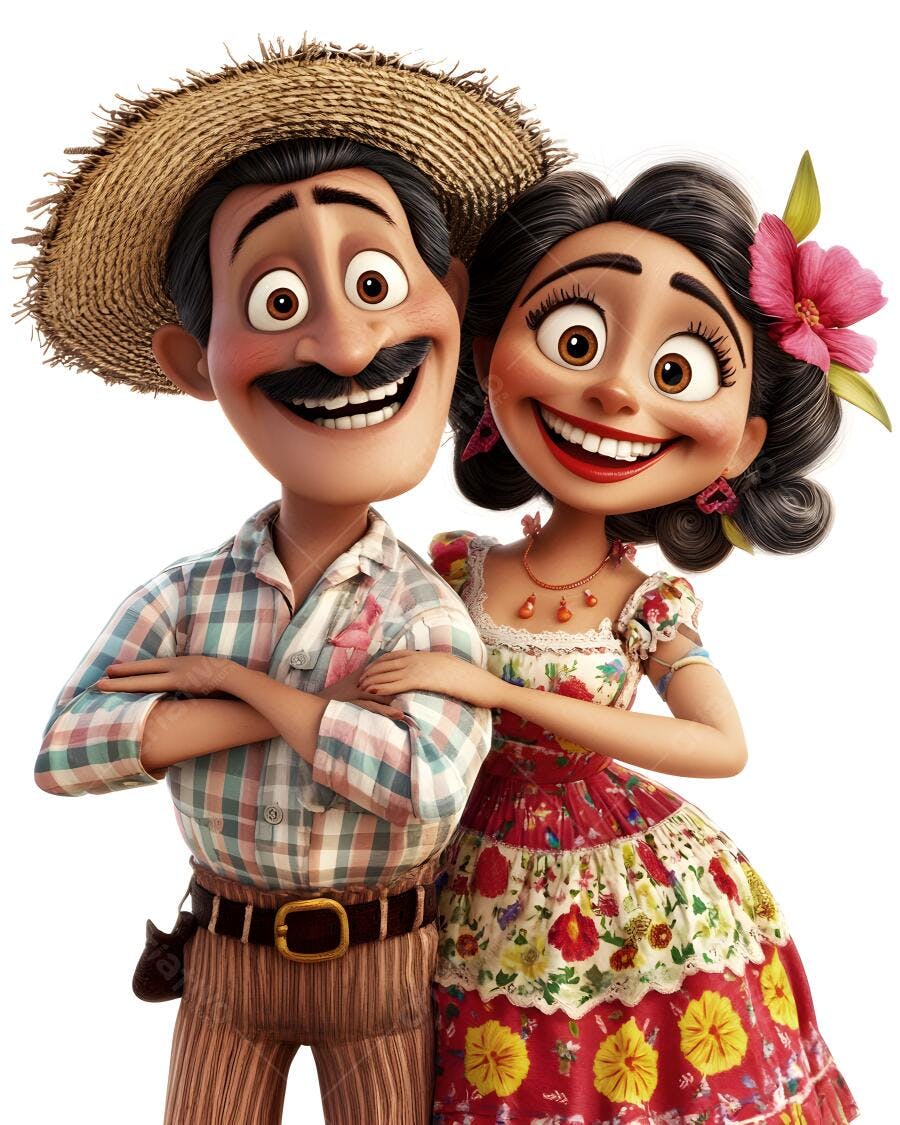 Casal animado estilo festa junina alegre