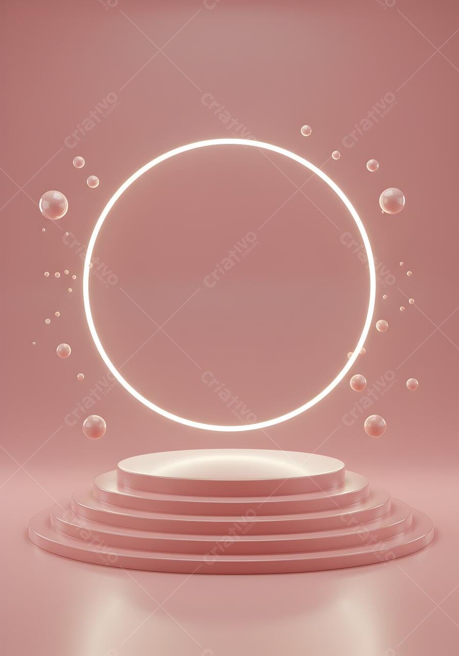 Plataforma Rosa com Aro de Luz e Esferas