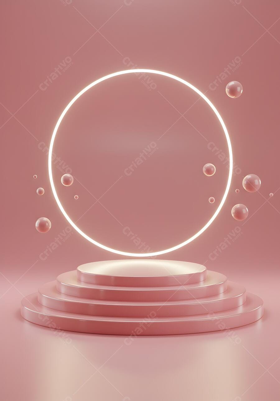 Plataforma Rosa com Aro de Luz e Esferas