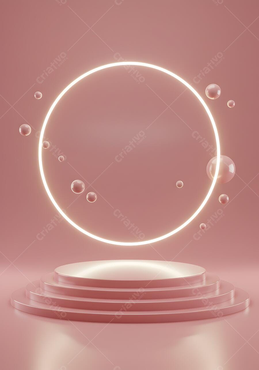 Palco Rosa com Aro Luminoso e Esferas