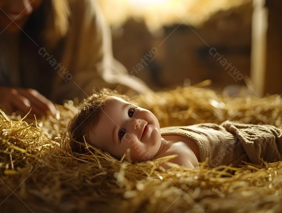 Bebê sorrindo em manjedoura Natal