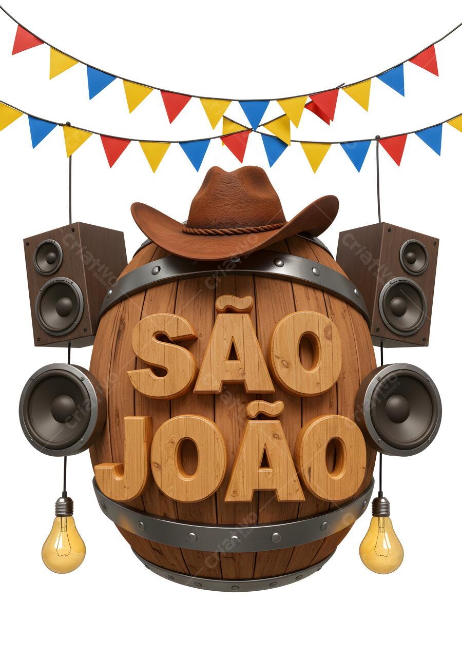 Barril de São João com chapéu e caixas de som