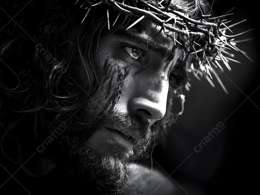 Jesus Cristo coroa de espinhos retrato monocromático