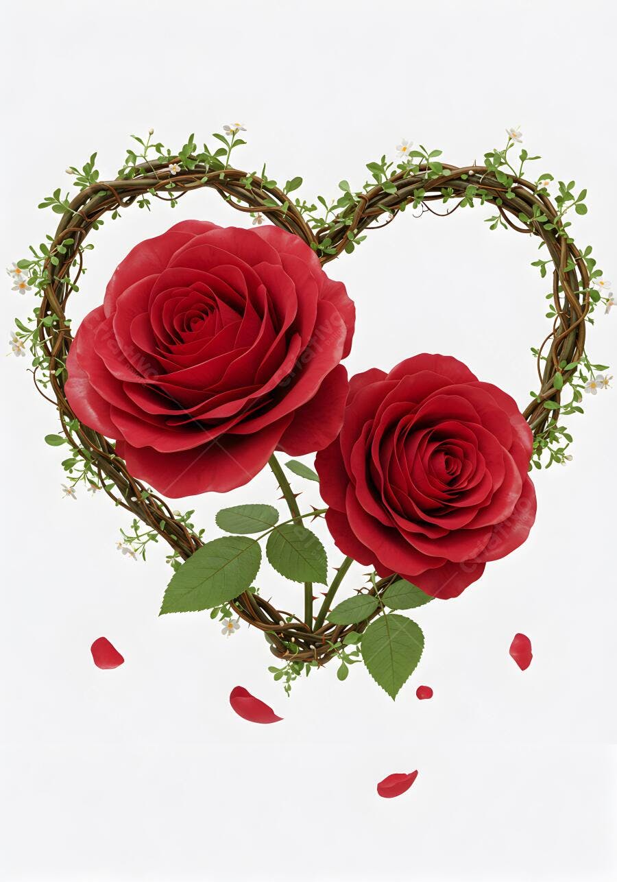 Duas rosas vermelhas em formato de coração