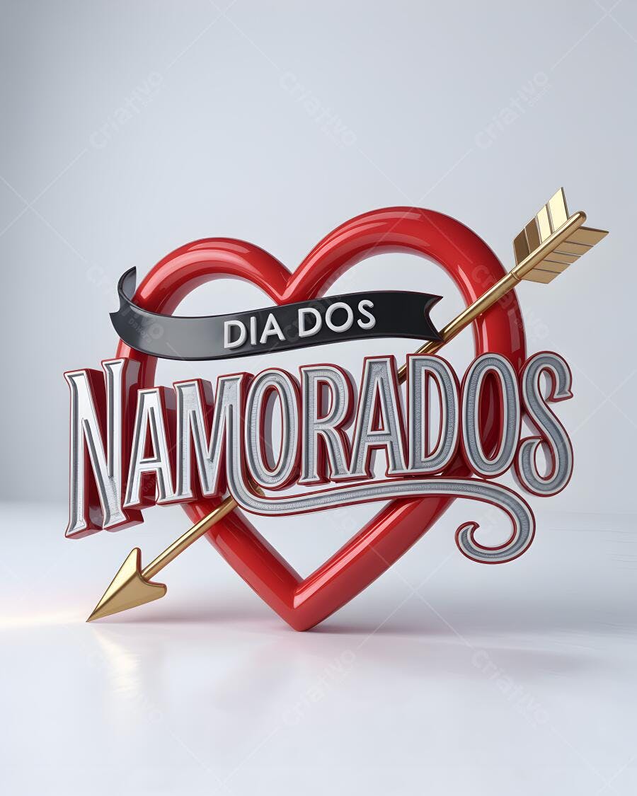 Dia dos Namorados Coração Vermelho e Seta Dourada